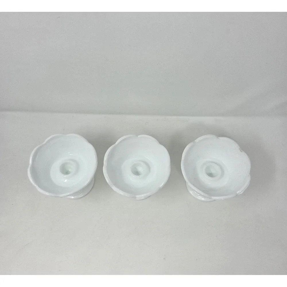 Vintage Indiana Colony Harvest Grape Milk Glass Footed Candle Holders Set 3